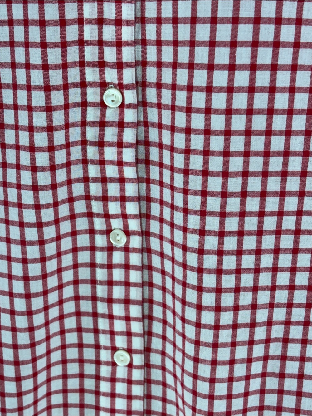 Velvet Red and White Cotton Gingham Button-Down Shirt with Tie Sleeves Size M - Picture 4 of 7